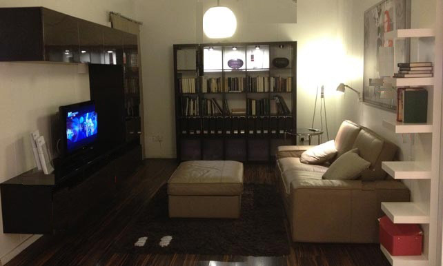 Living Room Design with TV cabinet, display cabinet cum bookshelves.